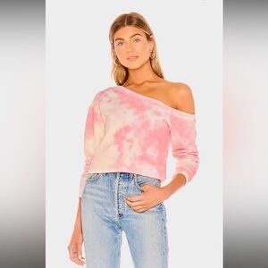 Superdown Ashtyn Off Shoulder Sweatshirt in Pink and yellow Tie Dye
